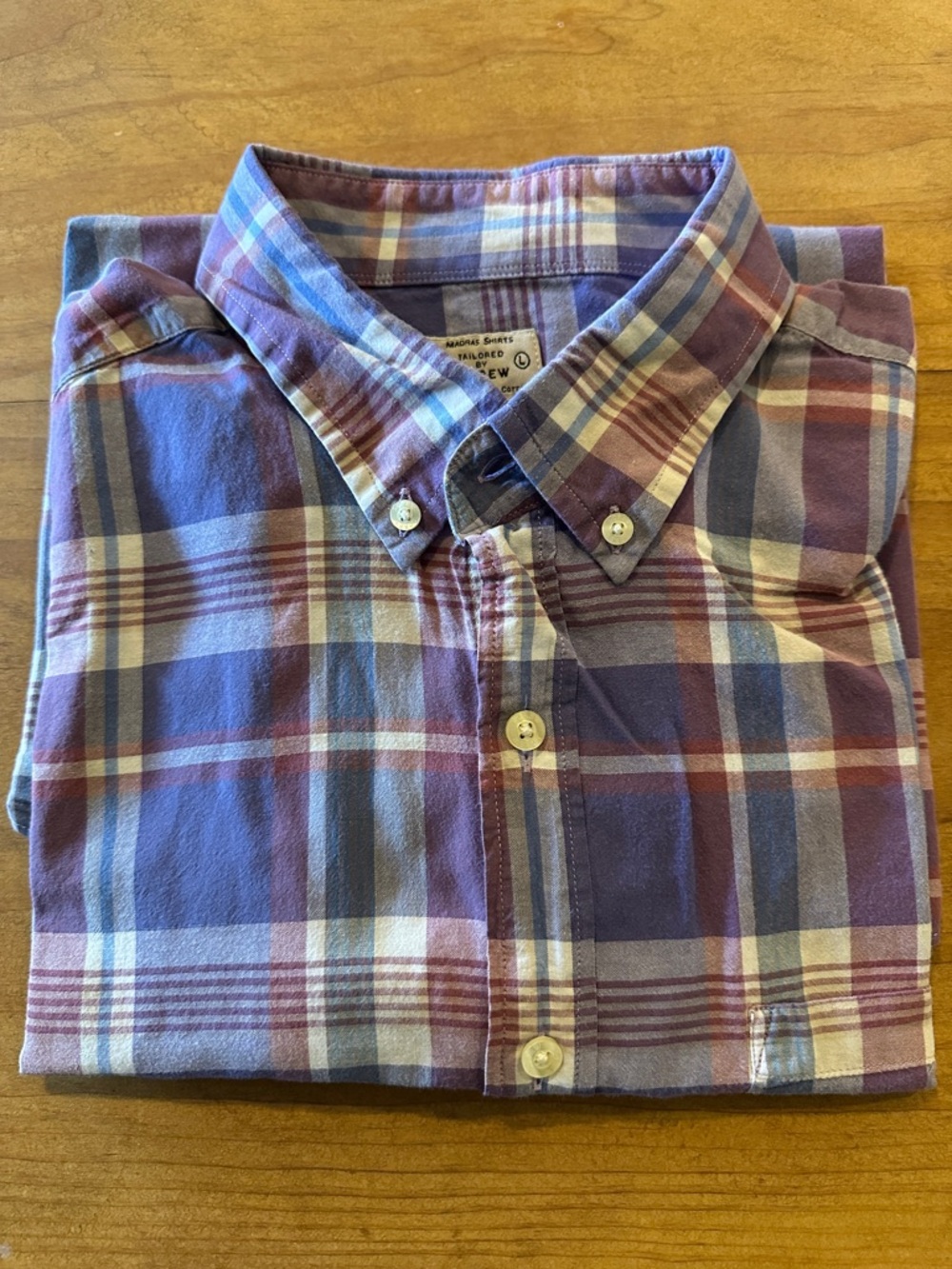 J. Crew Lavender and Blue Plaid Madras Button-Down Shirt